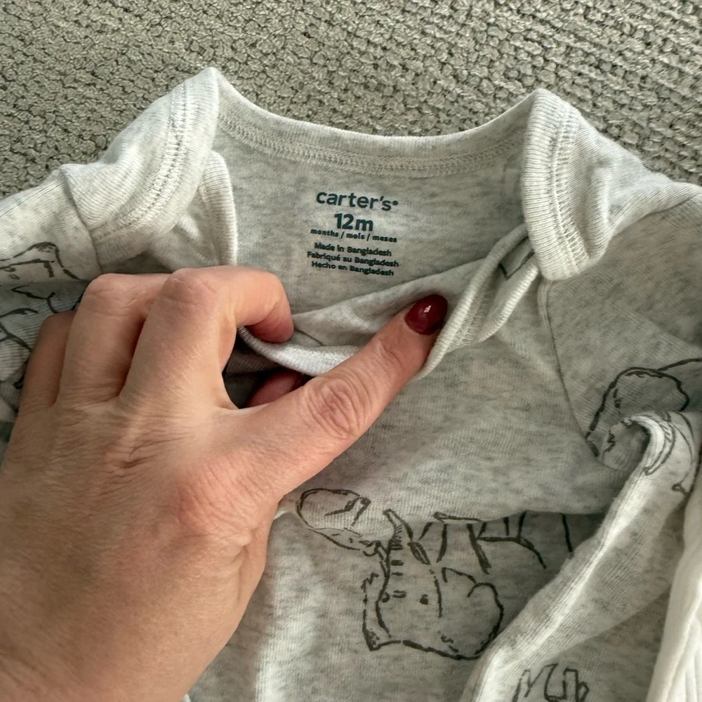 Carter's Gray Elephant Print and Cream Ribbed Kids Footies